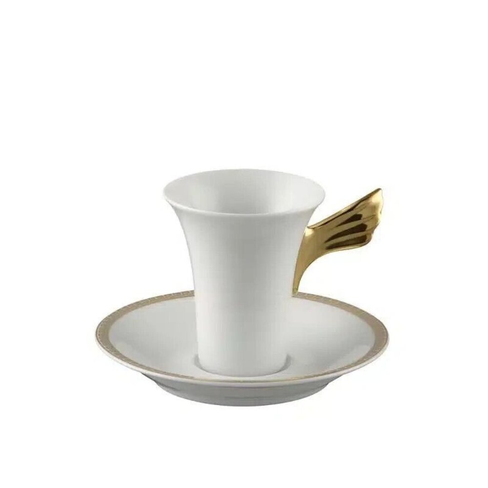 Versace Rosenthal Médaillon Méandre D'Or Cup & Saucer Porcelain White / Gold